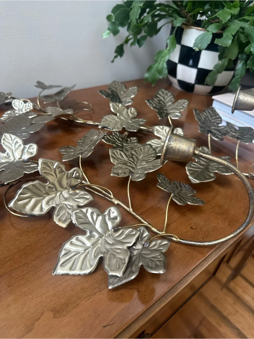 Vintage Set Gold-toned Leaf Candle Sconces.